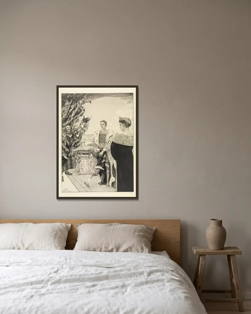 Herrscher (Vom Tode, Zweiter Theil, Opus XI, Blatt 2) von Max Klinger gerahmt an einer Wand