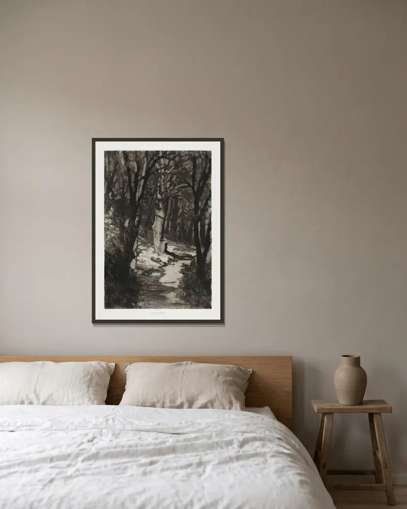Im Walde (Dramen, Opus IX, Blatt 6) von Max Klinger gerahmt an einer Wand