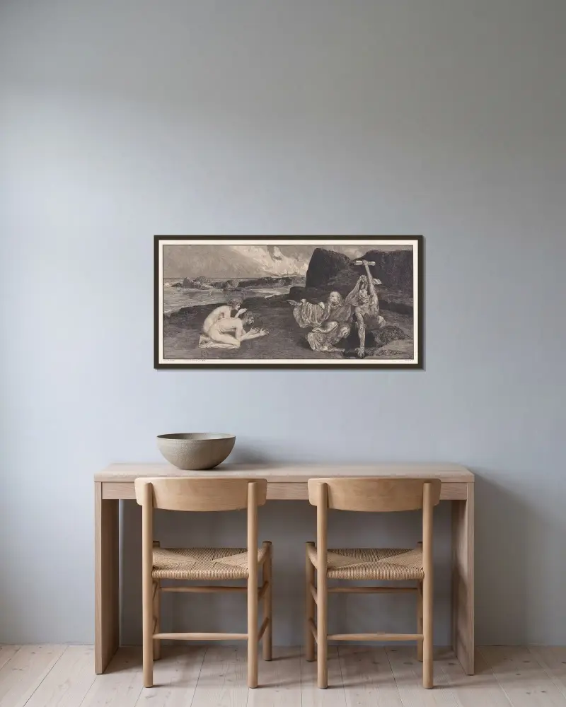 Intermezzo (Adam und Eva & Tod und Teufel) von Max Klinger gerahmt an einer Wand