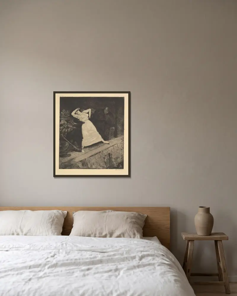 In die Gosse! von Max Klinger gerahmt an einer Wand