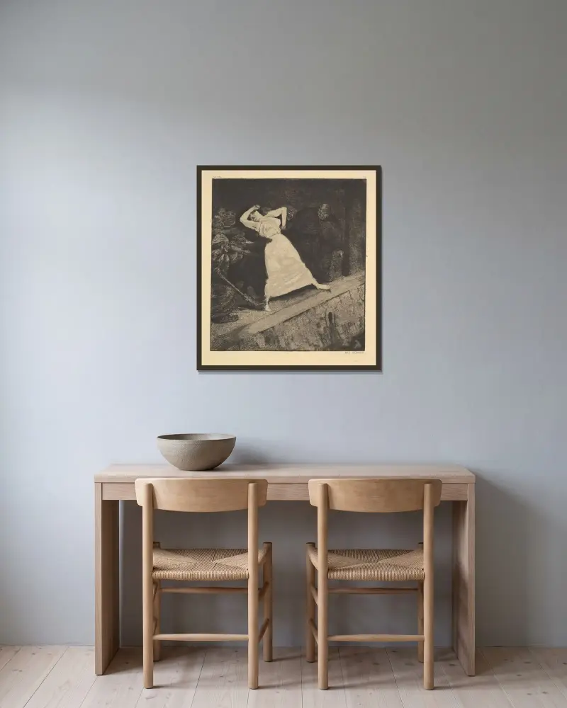 In die Gosse! von Max Klinger gerahmt an einer Wand