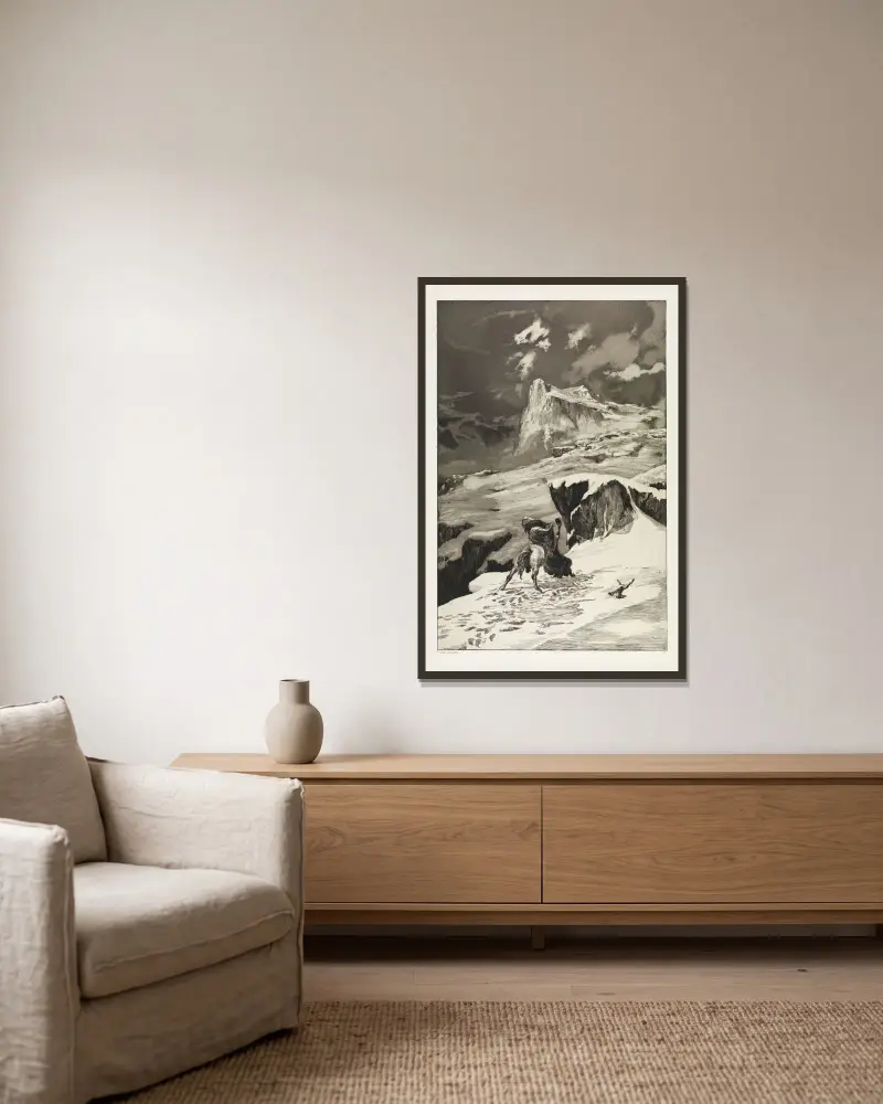 Kämpfende Kentauren (Intermezzi, Opus IV, Blatt 5) von Max Klinger gerahmt an einer Wand