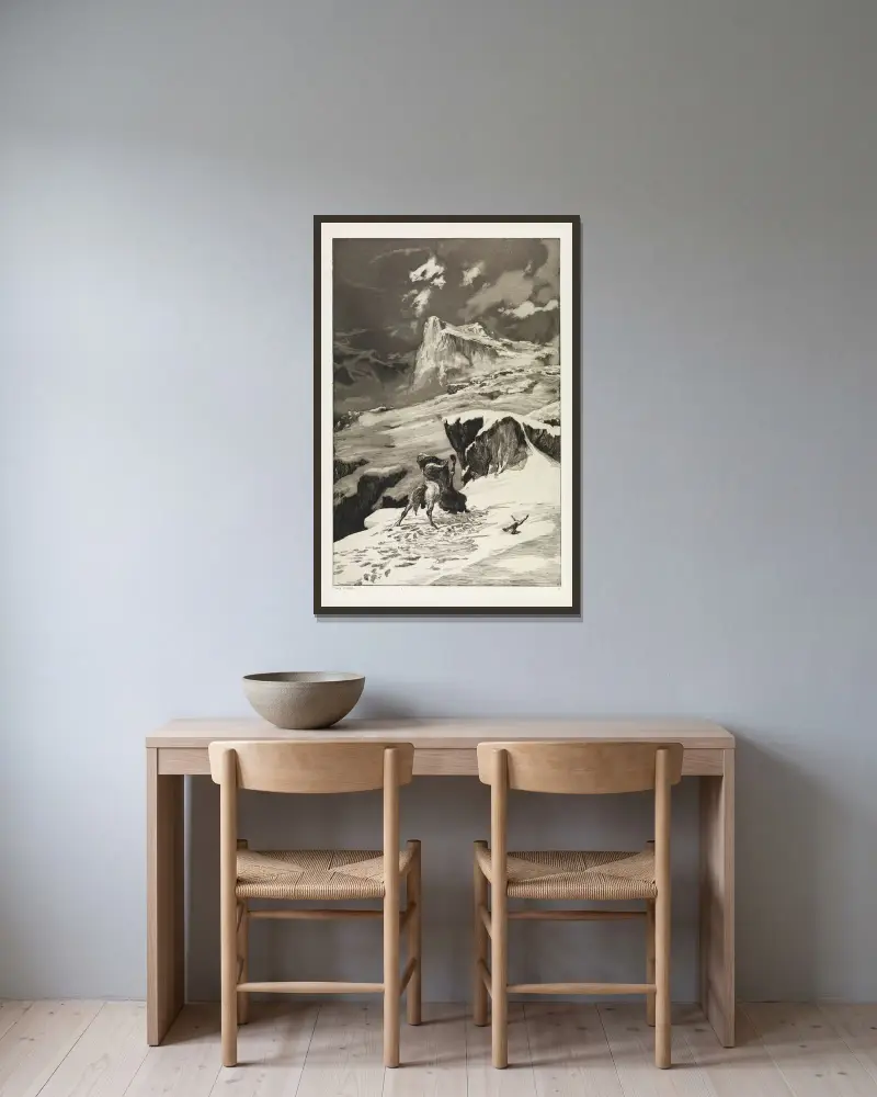 Kämpfende Kentauren (Intermezzi, Opus IV, Blatt 5) von Max Klinger gerahmt an einer Wand