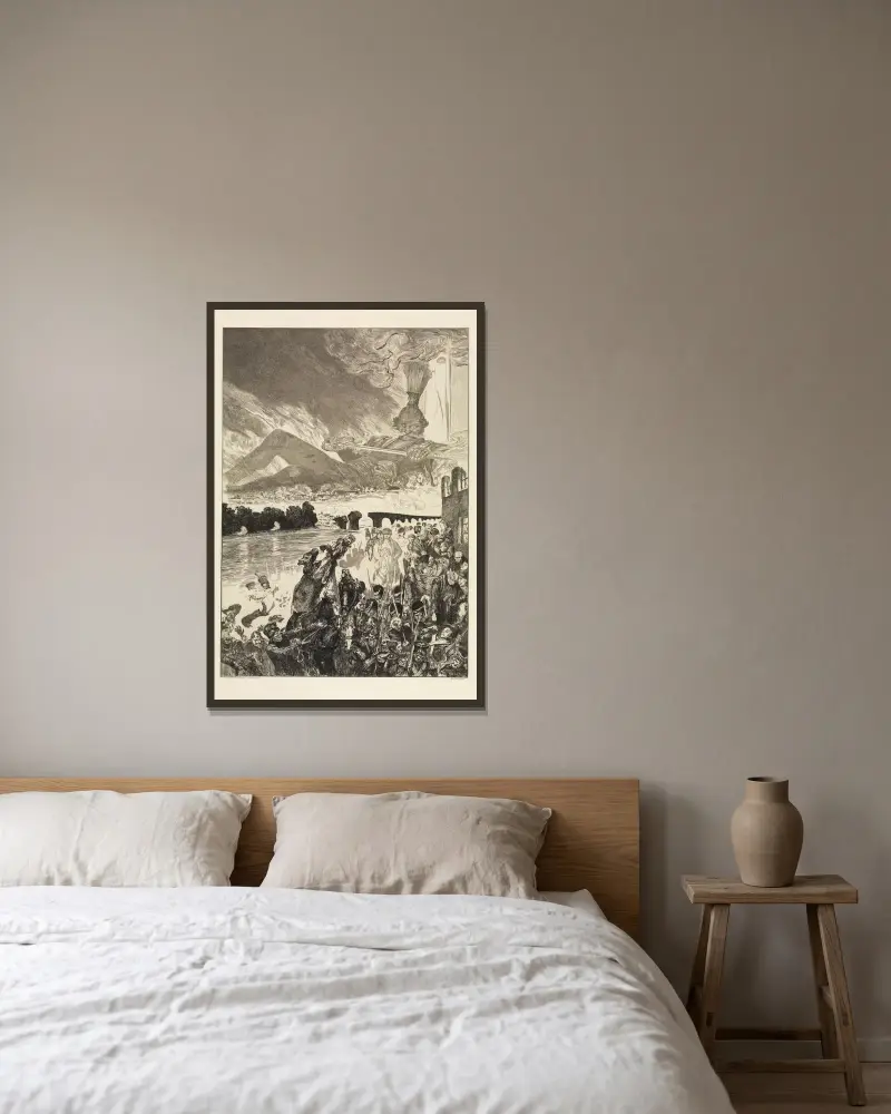 Krieg (Vom Tode, Zweiter Theil, Opus XI, Blatt 5) von Max Klinger gerahmt an einer Wand