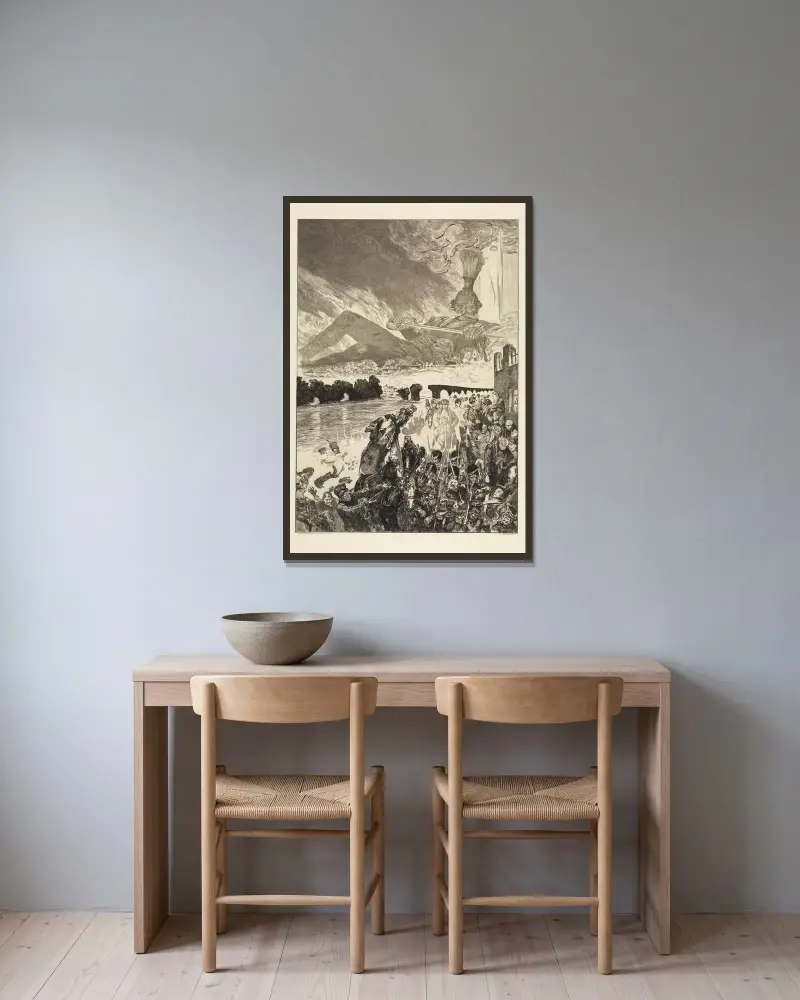 Krieg (Vom Tode, Zweiter Theil, Opus XI, Blatt 5) von Max Klinger gerahmt an einer Wand