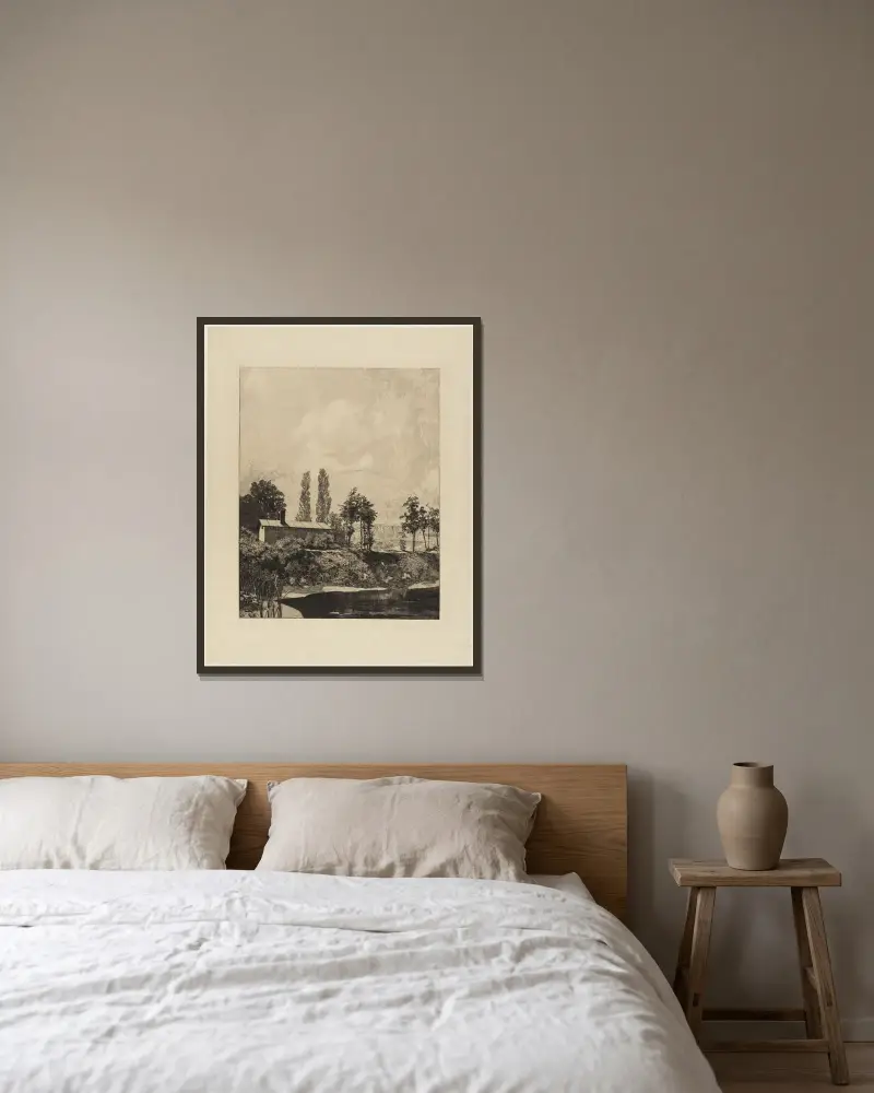Mittag (Vier Landschaften, Opus VII, Blatt 1) von Max Klinger gerahmt an einer Wand