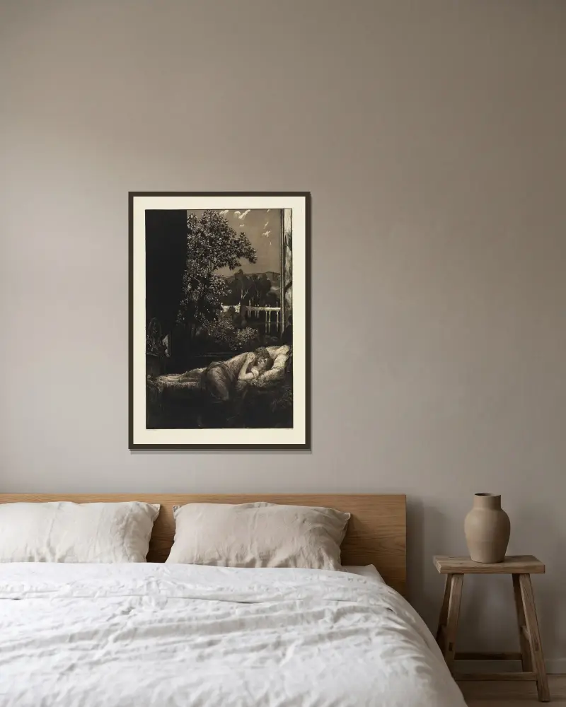 Nacht (Glück) (Eine Liebe, Opus X, Blatt 5) von Max Klinger gerahmt an einer Wand
