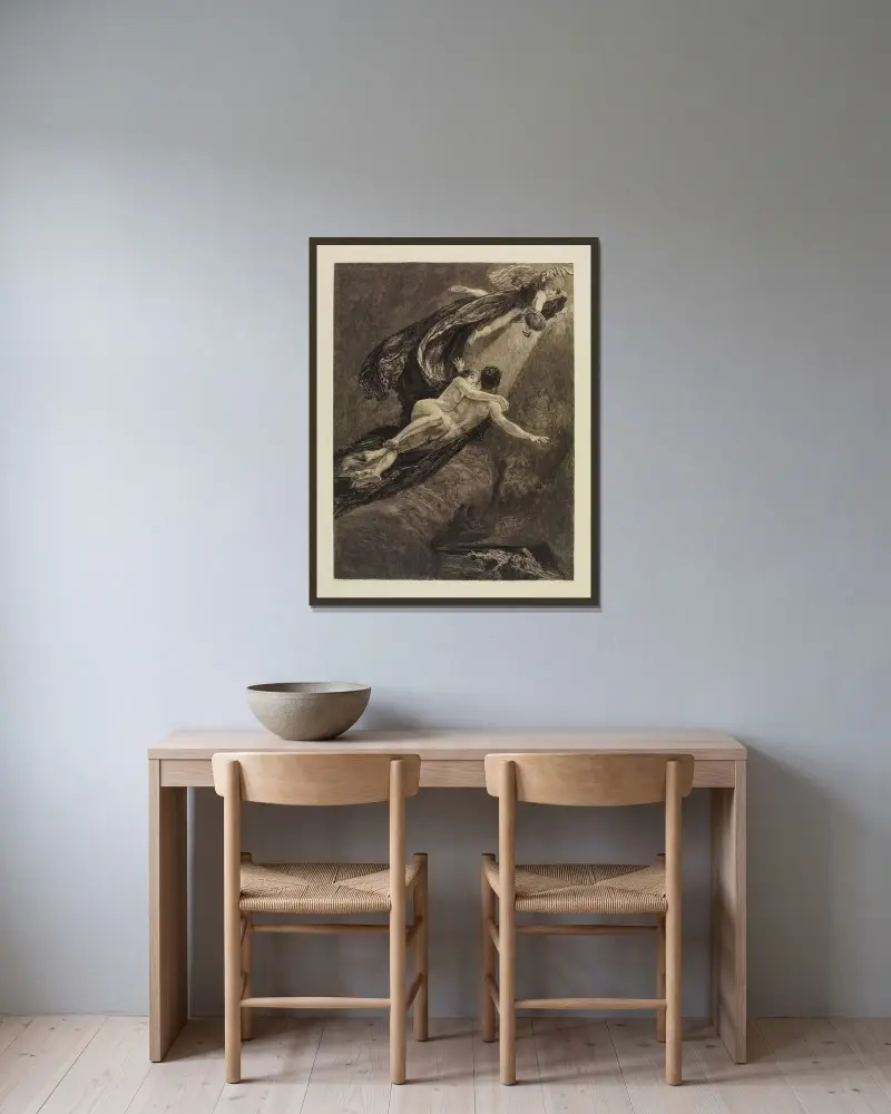 Neue Träume (Neue Träume von Glück) (Eine Liebe, Opus X, Blatt 7) von Max Klinger gerahmt an einer Wand