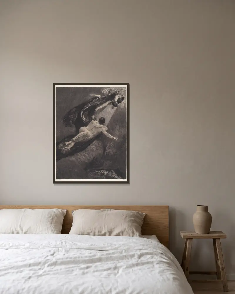 New Dreams of Happiness (Neue Träume von Glück) av Max Klinger inramad på en vägg