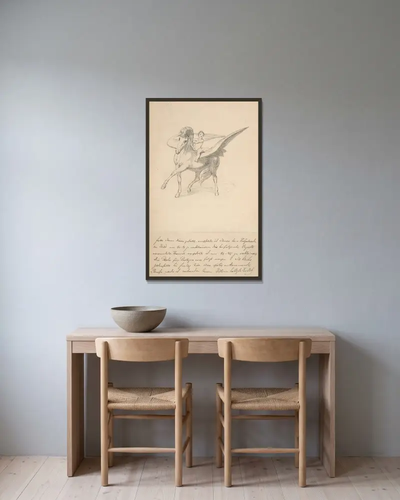 Pegasus och den unge Bellerofon av Max Klinger inramad på en vägg
