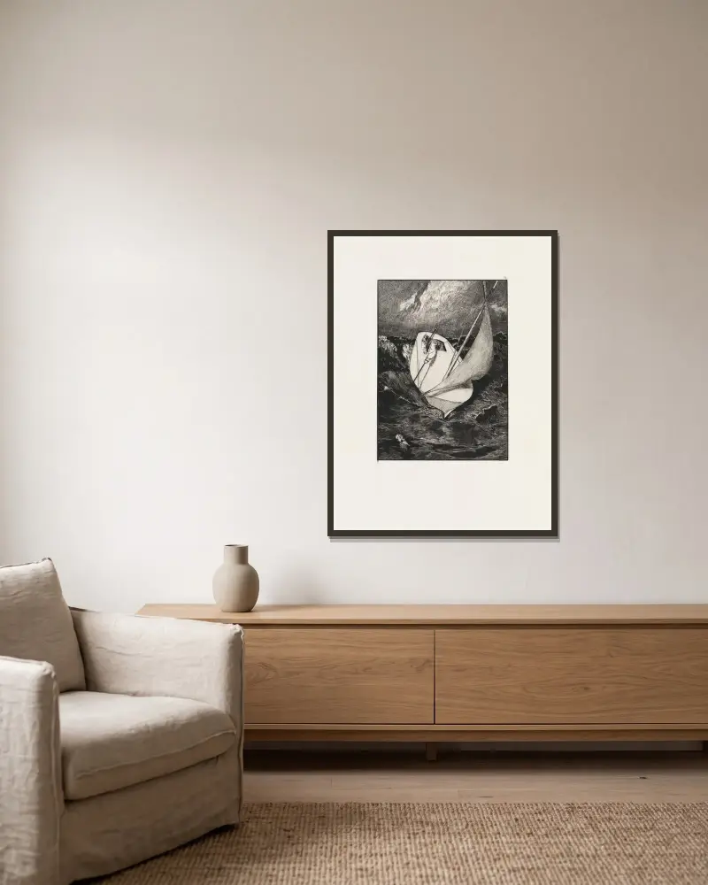 Rettung (Ein Handschuh, Opus VI, Blatt 4) von Max Klinger gerahmt an einer Wand