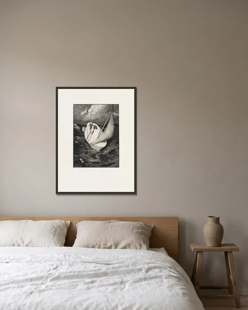 Rettung (Ein Handschuh, Opus VI, Blatt 4) von Max Klinger gerahmt an einer Wand