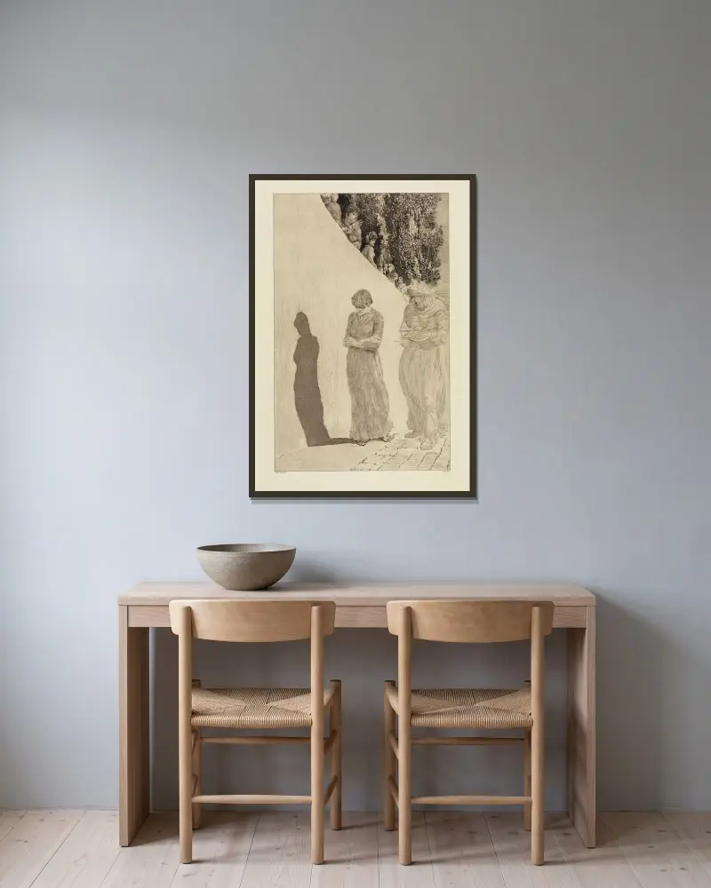 Schande (Eine Liebe, Opus X, Blatt 9) von Max Klinger gerahmt an einer Wand