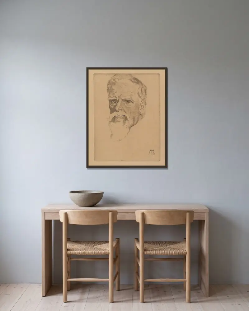 Selbstbildnis, 1918 von Max Klinger gerahmt an einer Wand