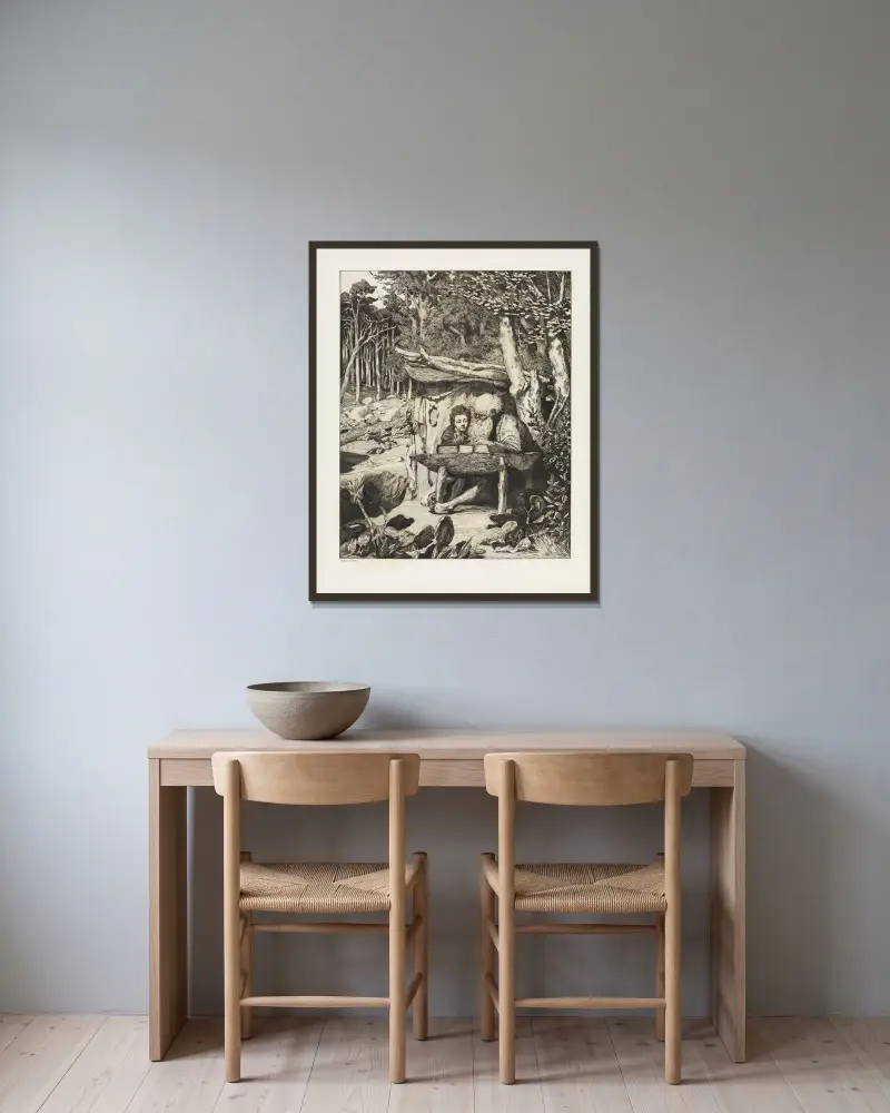 Enkel skrivlektion (Intermezzi, Opus IV, blad 7) av Max Klinger inramad på en vägg