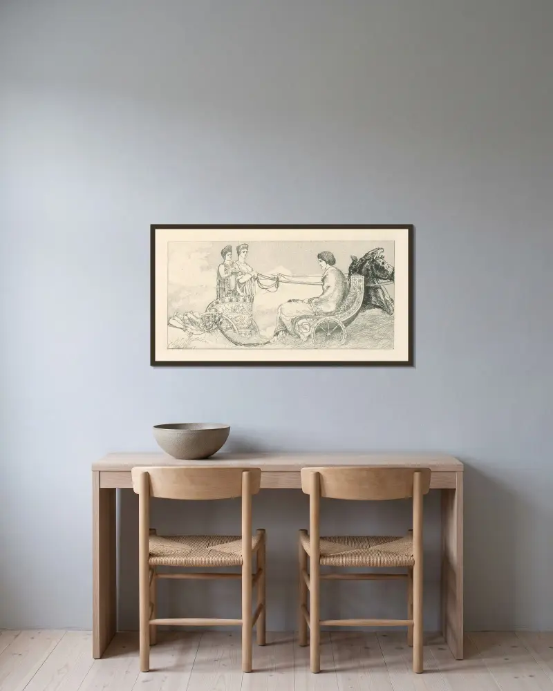 Begegnung von Venus, Ceres und Juno von Max Klinger gerahmt an einer Wand