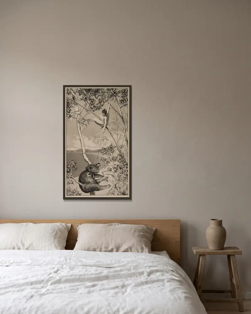 Der Bär und die Elfe von Max Klinger gerahmt an einer Wand