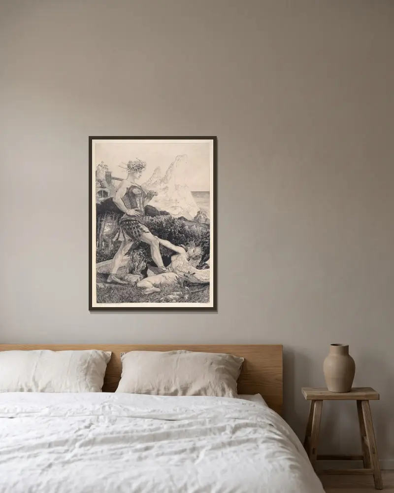 Zeit und Ruhm, 1898 von Max Klinger gerahmt an einer Wand