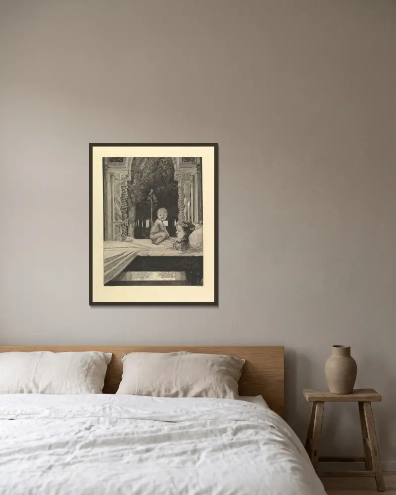 Tote Mutter, 1903 von Max Klinger gerahmt an einer Wand