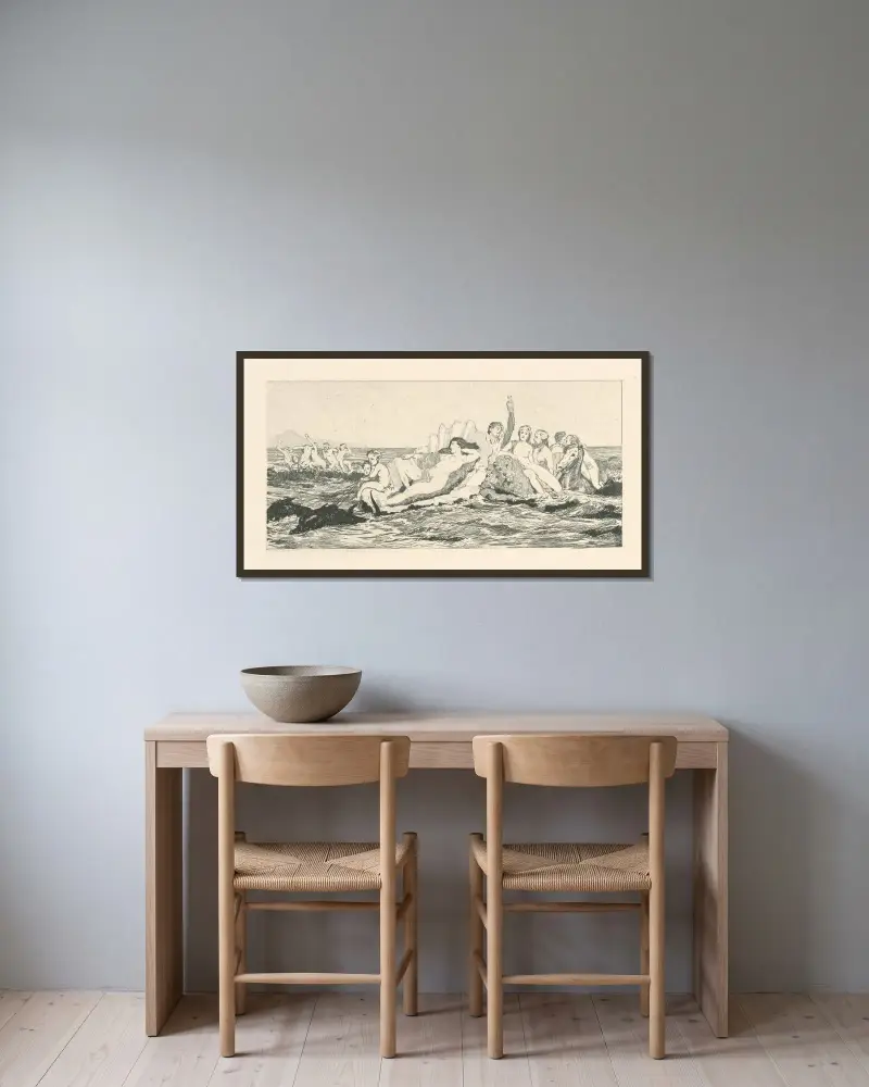 Venus im Meer von Max Klinger gerahmt an einer Wand