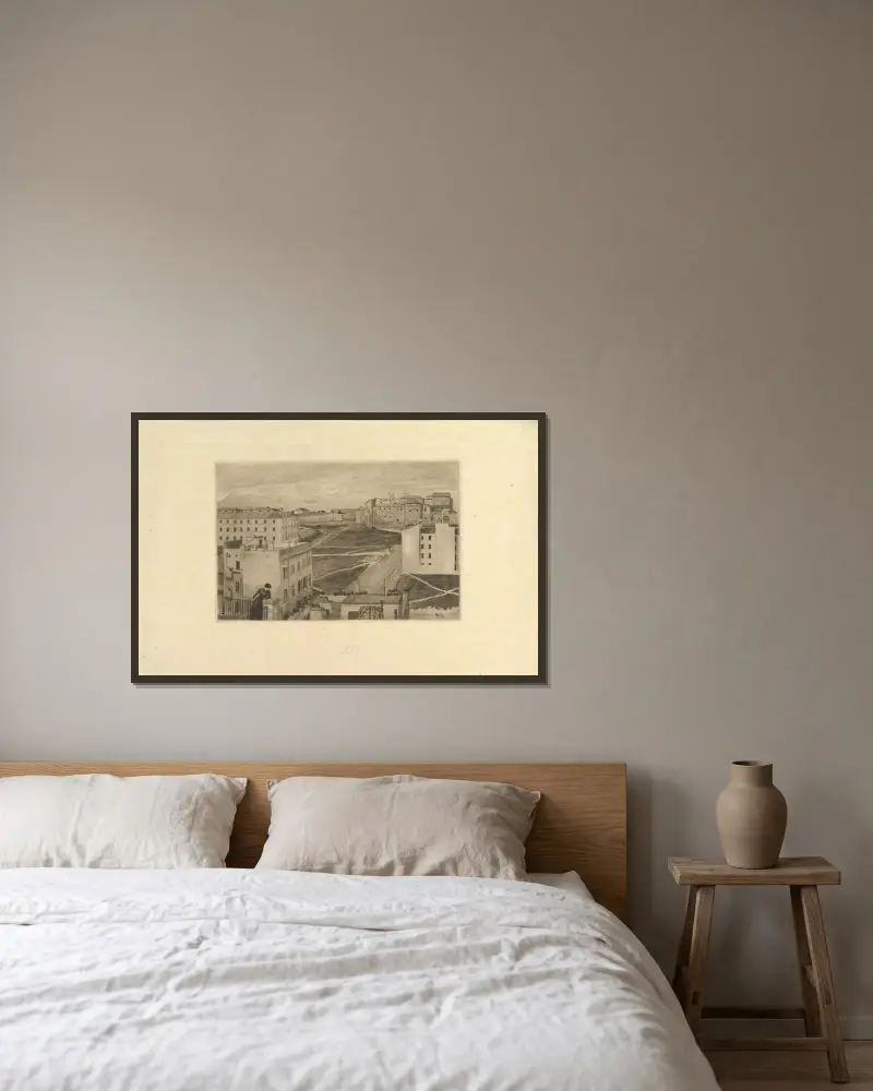 Blick aus dem Atelierfenster des Künstlers, Rom von Max Klinger gerahmt an einer Wand