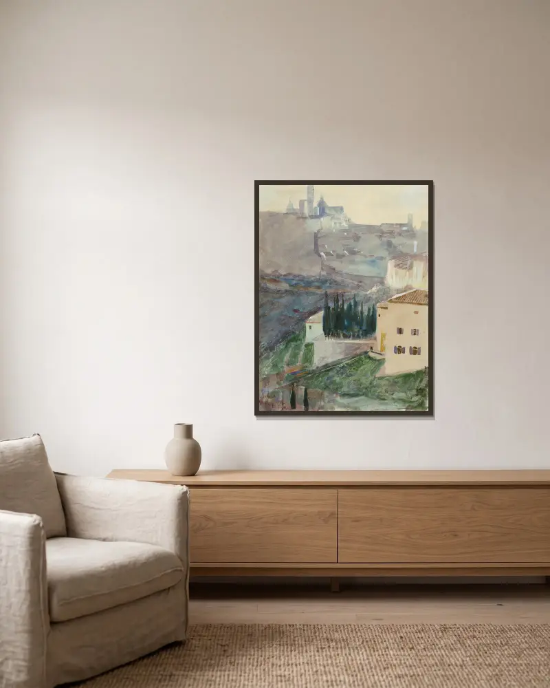 Blick auf Siena von Max Klinger gerahmt an einer Wand