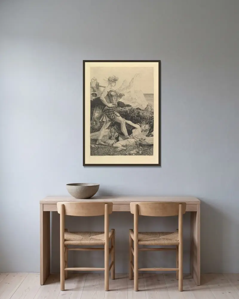 Zeit und Ruhm, 1903 von Max Klinger gerahmt an einer Wand