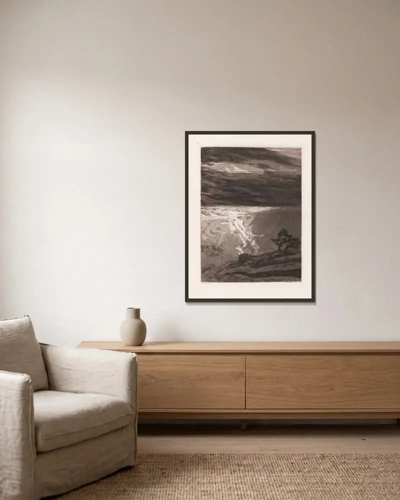 Zelt von Max Klinger gerahmt an einer Wand