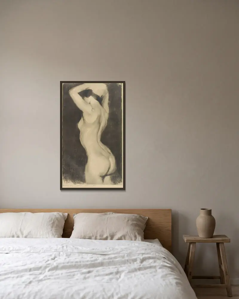 Zwanzig Studien von Max Klinger gerahmt an einer Wand