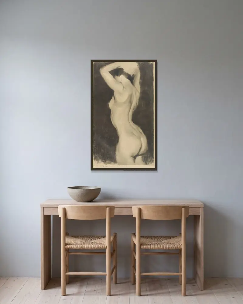 Zwanzig Studien von Max Klinger gerahmt an einer Wand
