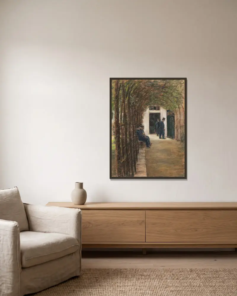 Altenmännerhaus in Amsterdam (Garten im Brentanostift in Amsterdam) von Max Liebermann gerahmt an einer Wand