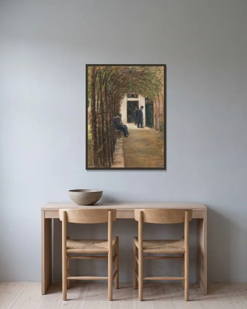 Altenmännerhaus in Amsterdam (Garten im Brentanostift in Amsterdam) von Max Liebermann gerahmt an einer Wand
