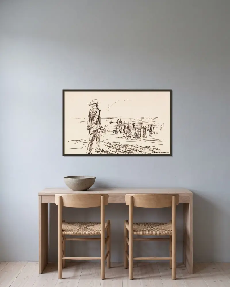 På stranden av Max Liebermann inramad på en vägg