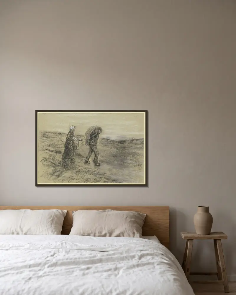 Arbetare med hustru hemvändande från fältarbetet av Max Liebermann inramad på en vägg