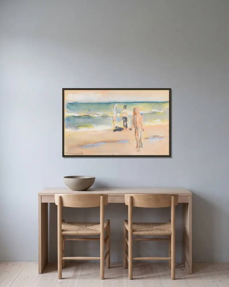 Badande på stranden av Max Liebermann inramad på en vägg