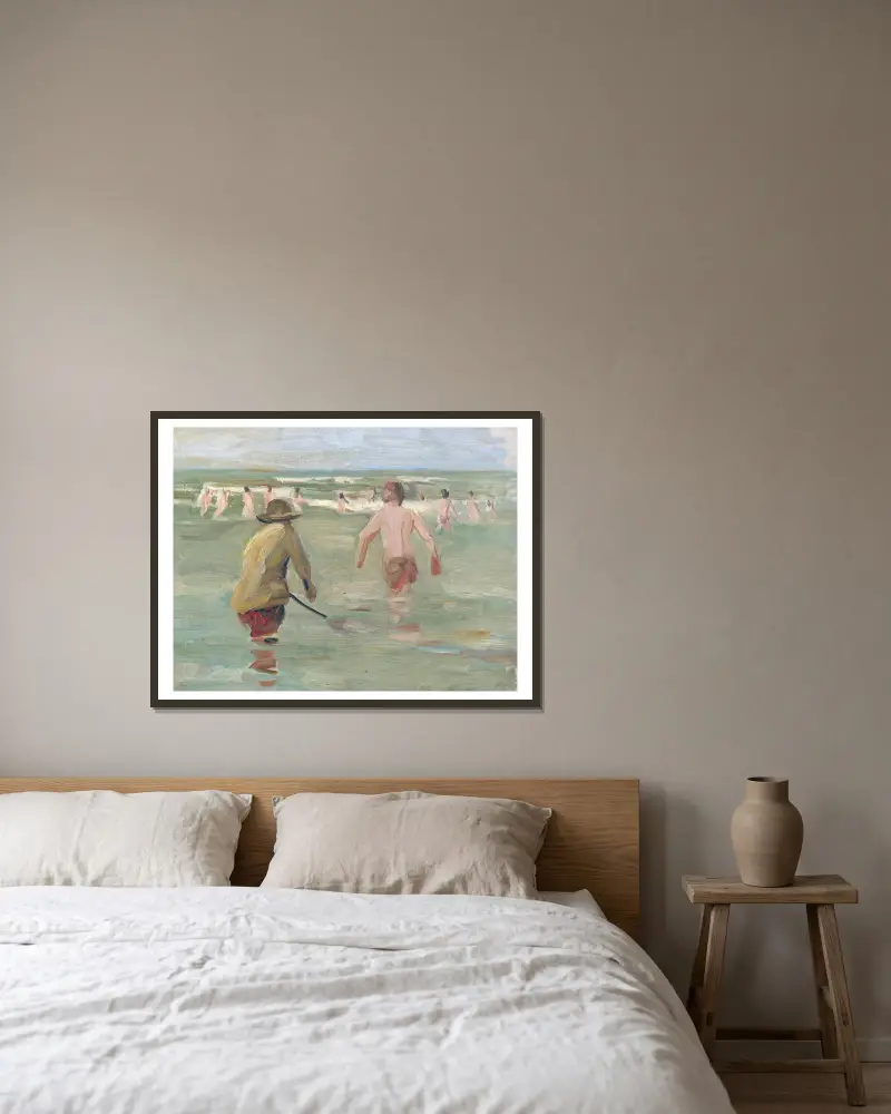 Bathing Boys With Crab Fisherman av Max Liebermann inramad på en vägg