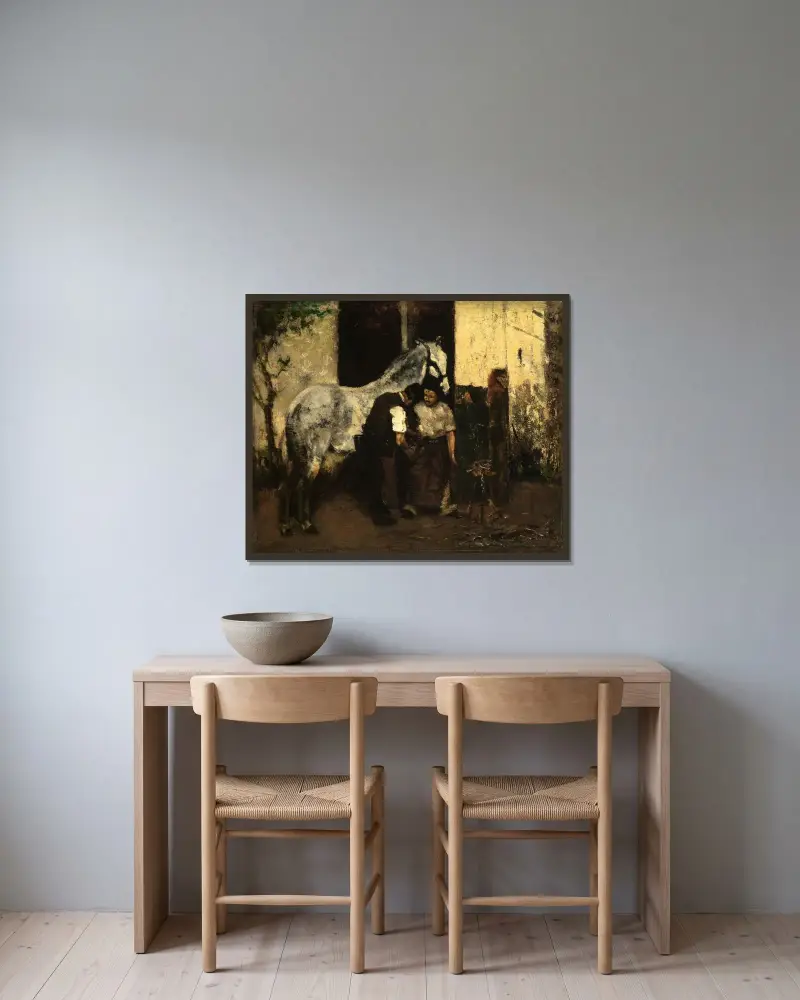 Hos hovslagaren av Max Liebermann inramad på en vägg
