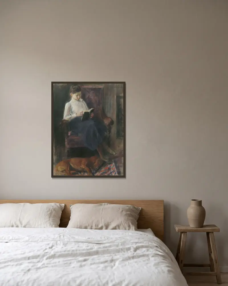 Porträtt av dottern Käthe läsande av Max Liebermann inramad på en vägg