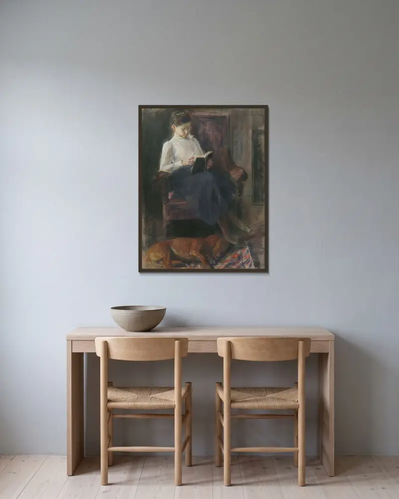 Porträtt av dottern Käthe läsande av Max Liebermann inramad på en vägg