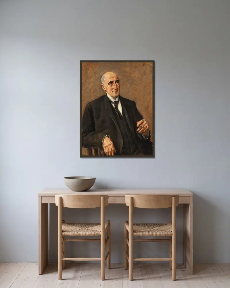 Porträtt av textilfabrikanten Carl Lewin av Max Liebermann inramad på en vägg