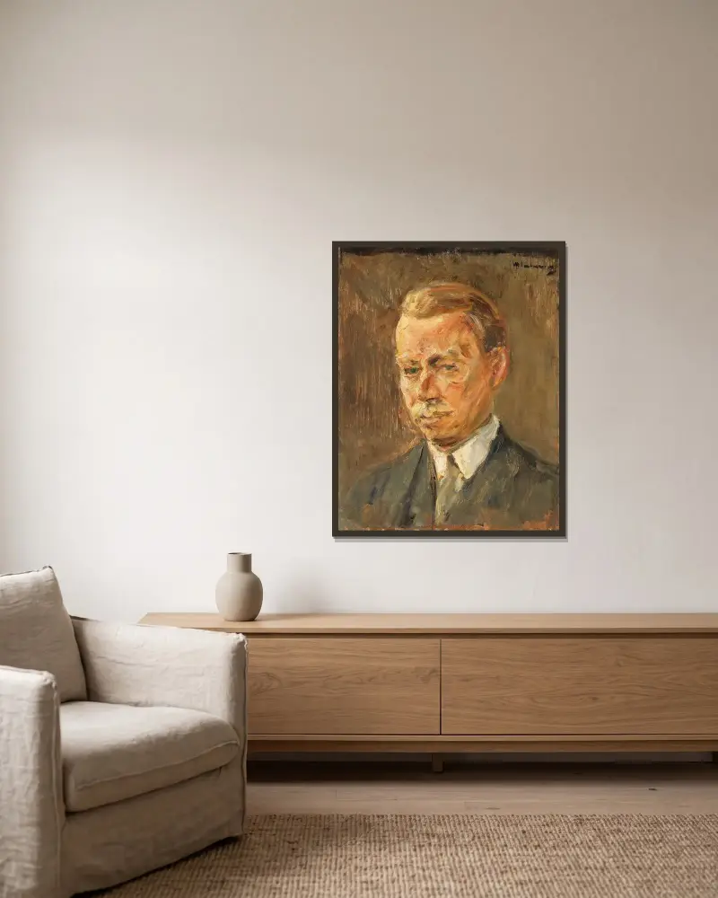 Bildnis Erich Hancke – Kopfstudie av Max Liebermann inramad på en vägg
