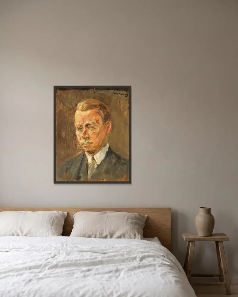 Bildnis Erich Hancke – Kopfstudie av Max Liebermann inramad på en vägg