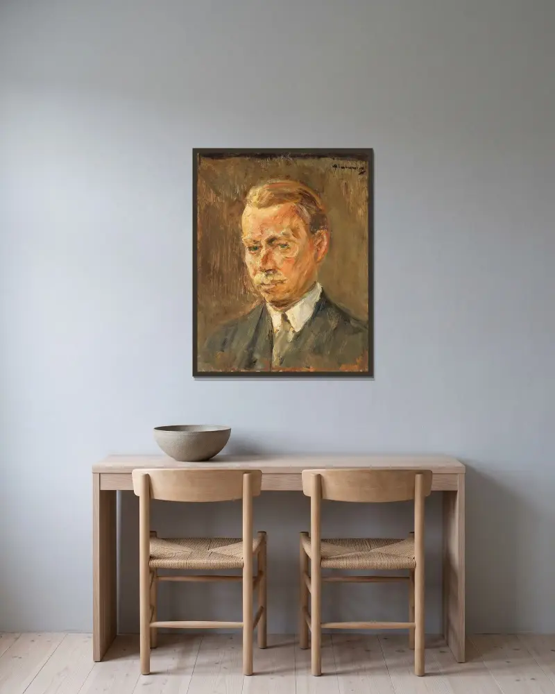 Bildnis Erich Hancke – Kopfstudie av Max Liebermann inramad på en vägg