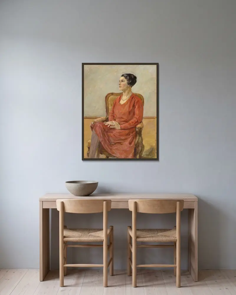 Porträtt av Olga Neuberg av Max Liebermann inramad på en vägg