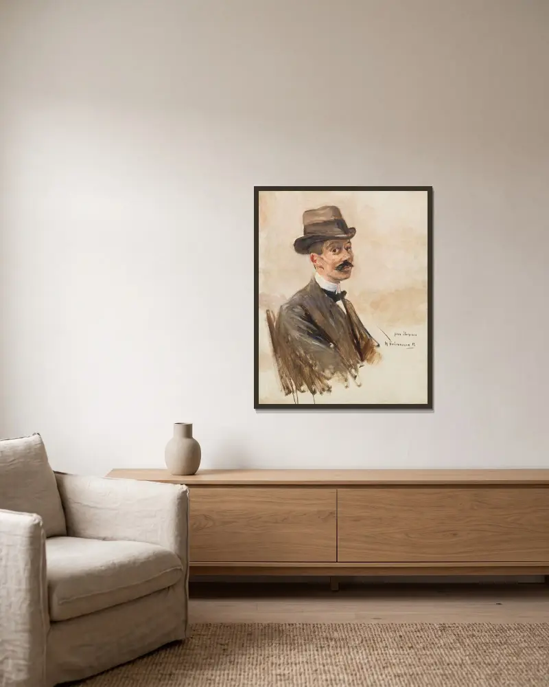 Porträtt av Theodor Stoperan av Max Liebermann inramad på en vägg
