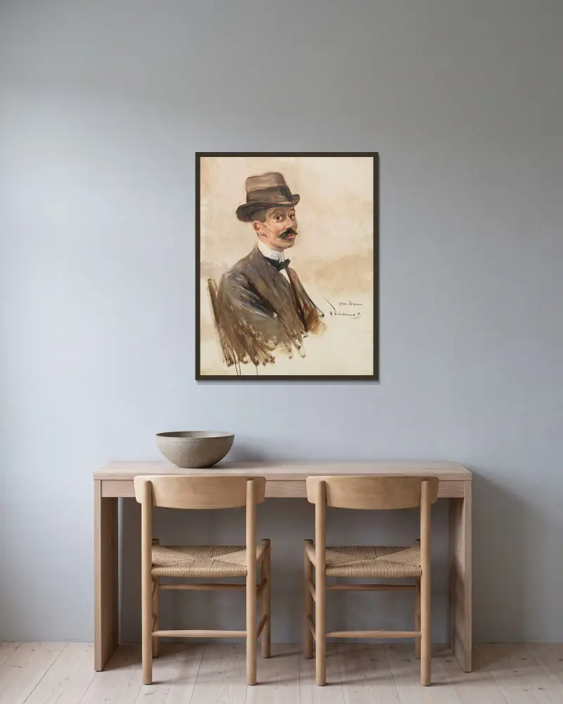 Porträtt av Theodor Stoperan av Max Liebermann inramad på en vägg