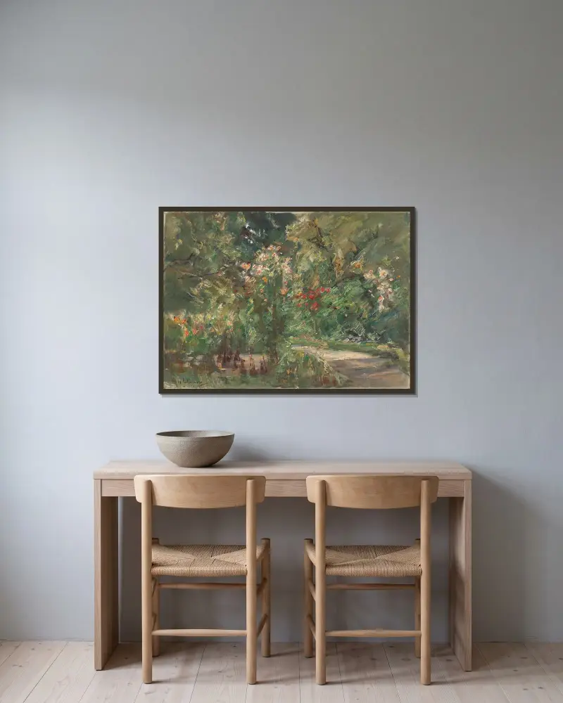Blomsterperenner i köksträdgården mot nordväst av Max Liebermann inramad på en vägg