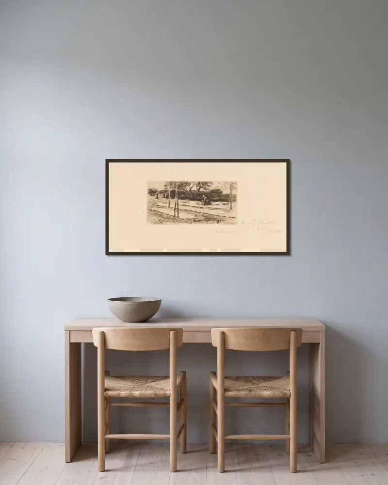 Blekningen av Max Liebermann inramad på en vägg
