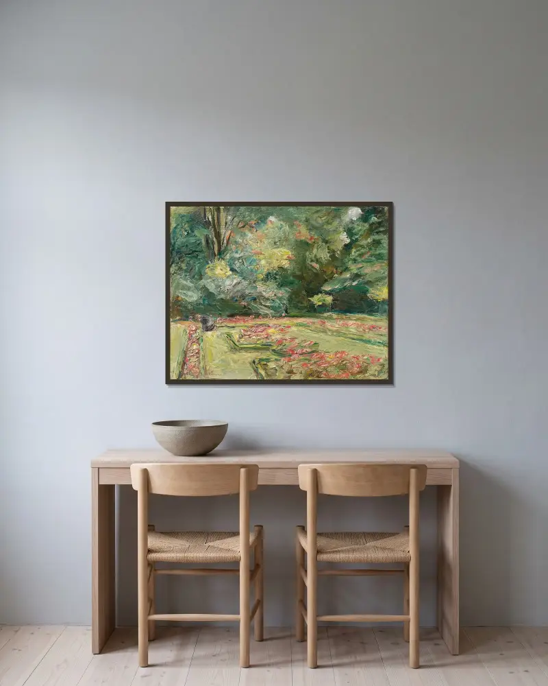 Die Blumenterrasse im Wannseegarten nach Norden av Max Liebermann inramad på en vägg