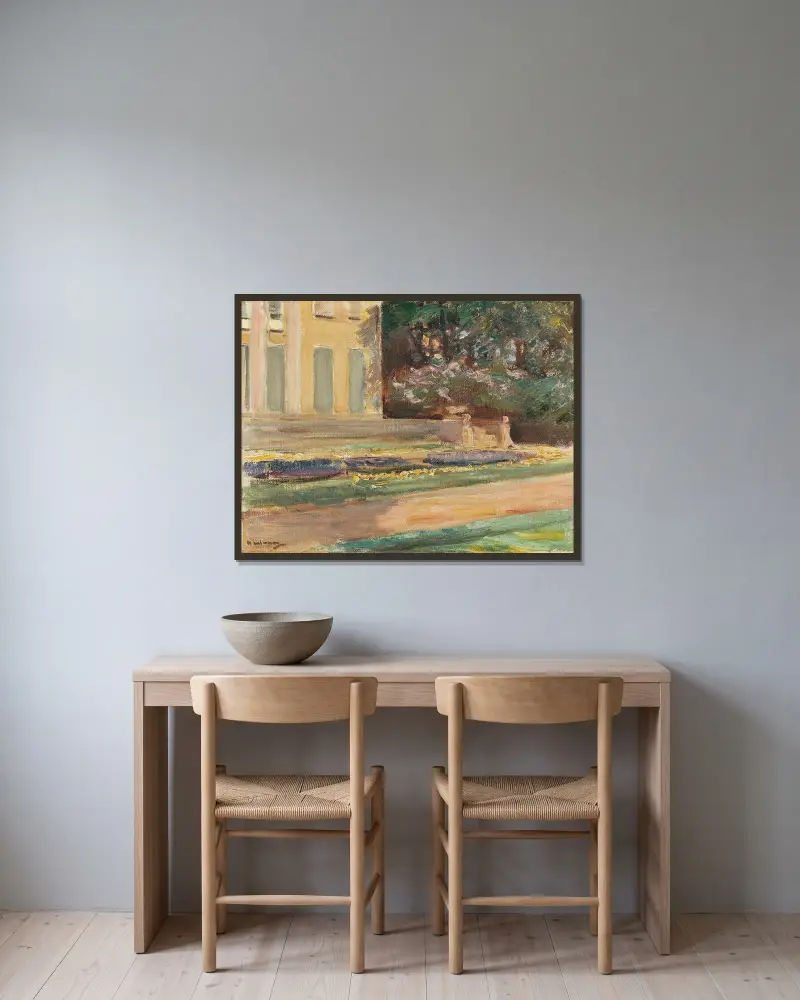 Blomstertrassen i Wannseeträdgården mot nordväst av Max Liebermann inramad på en vägg